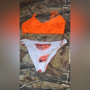 Vibrant Orange and White Bikini Set